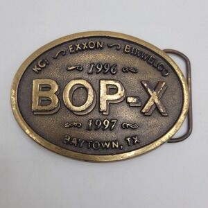 Vintage Exxon Oil Buckle Brass 1996 1997 BOP-X Baytown Texas Gas Industrial